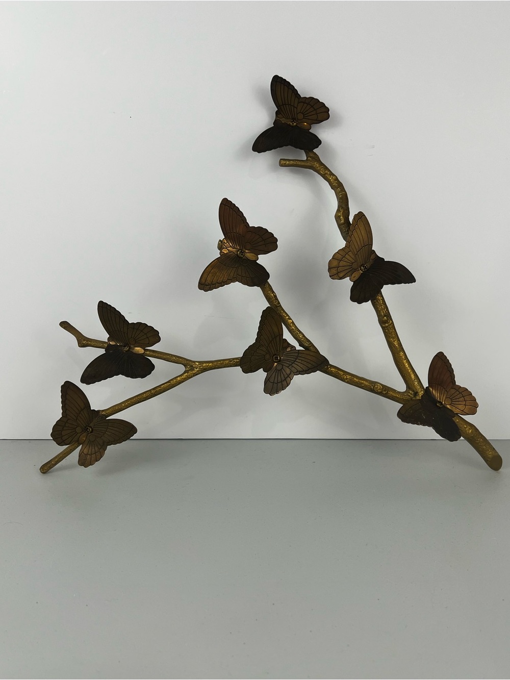 Vintage MCM Brass Butterfly Branch Wall Sculpture Art 1970s